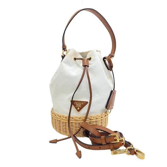 Prada Wicker Bucket Drawstring Handbag White - Picture 1 of 11